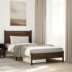 Estrutura de cama sem colchão 107x203cm metal carvalho castanho