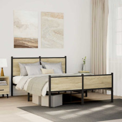 Estrutura de cama sem colchão 137x190 cm metal carvalho sonoma