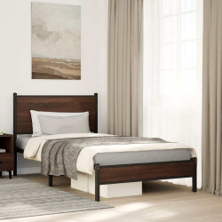 Estrutura de cama sem colchão 100x200cm metal carvalho castanho