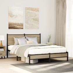 Estrutura de cama sem colchão 137x190 cm metal carvalho sonoma