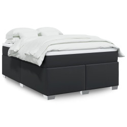Cama com molas/colchão 140x190 cm couro artificial preto
