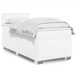 Cama com molas/colchão 80x200 cm couro artificial branco