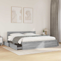 Estrutura de cama c/ cabeceira derivados madeira cinza sonoma