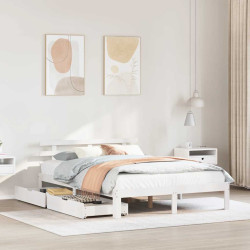 Estrutura de cama c/ gavetas 140x200 cm pinho maciço branco