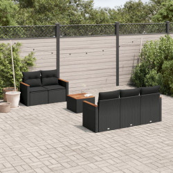 6 Pcs conjunto sofás de jardim c/ almofadões vime PE preto