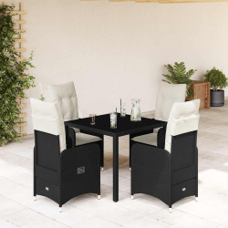 5 Pcs conjunto bistrô de jardim c/ almofadões vime PE preto