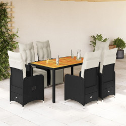 7 Pcs conjunto de bistrô p/ jardim c/ almofadões vime PE preto