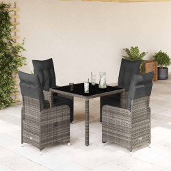 5 Pcs conjunto bistrô de jardim c/ almofadões vime PE cinza