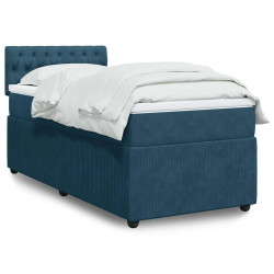 Cama boxspring com colchão 100x200 cm veludo azul