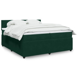 Cama com molas/colchão 200x200 cm veludo verde-escuro