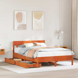 Cama sem colchão 150x200 cm madeira pinho maciça castanho-mel