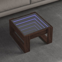 Mesa centro luzes LED infinity 50x53x30 cm carvalho castanho