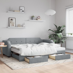 Sofá-cama c/ gavetão e gavetas 100x190 cm tecido cinzento-claro