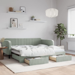 Sofá-cama c/ gavetão e gavetas 100x190 cm veludo cinzento-claro