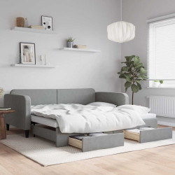 Sofá-cama c/ gavetão e gavetas 100x190 cm tecido cinzento-claro