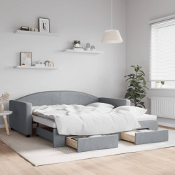 Sofá-cama c/ gavetão e gavetas 100x190 cm tecido cinzento-claro
