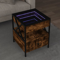 Mesa de centro luzes LED infinity 40x40x51 cm carvalho fumado
