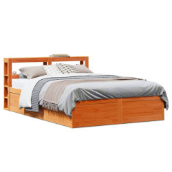 Estrutura cama c/ cabeceira 160x200cm pinho maciço castanho-mel