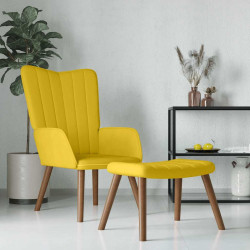 Cadeira de descanso com banco veludo amarelo mostarda