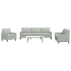 4 Pcs conjunto de sofás com almofadões veludo cinzento-claro