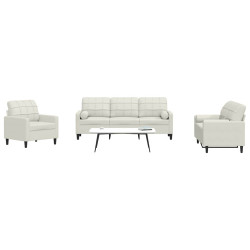 3 Pcs conjunto de sofás com almofadões e rolos veludo creme