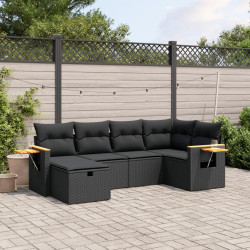 6 Pcs conjunto sofás de jardim c/ almofadões vime PE preto