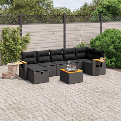 8 Pcs conjunto sofás de jardim com almofadões vime PE preto