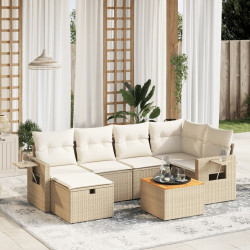 7 Pcs conjunto de sofás p/ jardim com almofadões vime PE bege