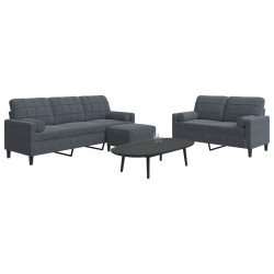 3 Pcs conjunto sofás com almofadões e rolos veludo cinza-escuro
