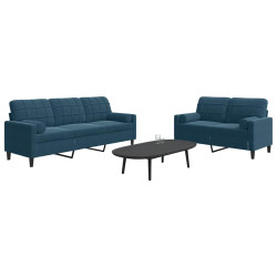 2 Pcs conjunto de sofás com almofadões e rolos veludo azul
