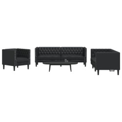 3 Pcs conjunto de sofás chesterfield couro artificial preto
