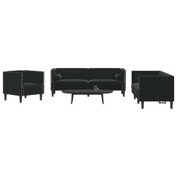 3 Pcs conjunto de sofás chesterfield com rolos veludo preto