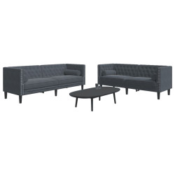 2 Pcs conj. de sofás chesterfield com rolos veludo cinza-escuro