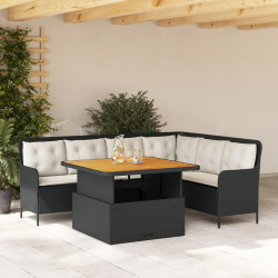 2 Pcs conjunto sofás de jardim com almofadões vime PE preto