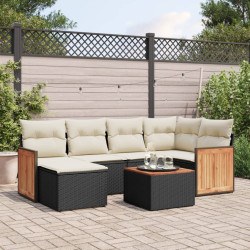 7 Pcs conjunto de sofás p/ jardim c/ almofadões vime PE preto