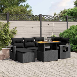 7 Pcs conjunto de sofás p/ jardim c/ almofadões vime PE preto