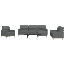 4 Pcs conjunto de sofás com apoio de pés tecido cinzento-escuro