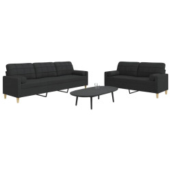 2 Pcs conjunto de sofás com almofadas decorativas tecido preto