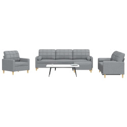 4Pcs conjunto sofás c/ almofadões/apoio pés tecido cinza-claro