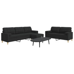 3 Pcs conjunto de sofás c/ almofadas/apoio pés tecido preto