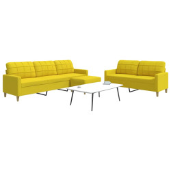 3 Pcs conjunto de sofás com apoio de pés tecido amarelo-claro