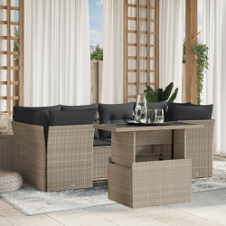 7 Pcs conj. sofás jardim com almofadões vime PE cinzento-claro
