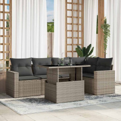 6 Pcs conj. sofás jardim com almofadões vime PE cinzento-claro