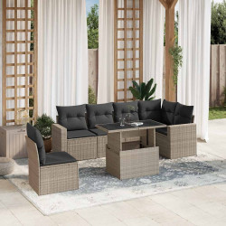 7 Pcs conj. sofás jardim com almofadões vime PE cinzento-claro