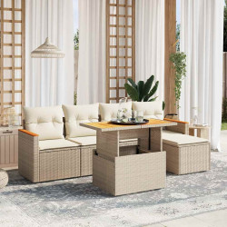 6 Pcs conjunto de sofás p/ jardim com almofadões vime PE bege