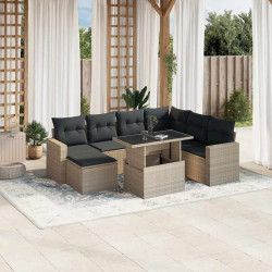 8 Pcs conj. sofás jardim c/ almofadões vime PE cinzento-claro