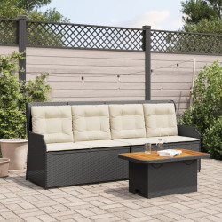 3 Pcs conjunto lounge de jardim c/ almofadões vime PE preto