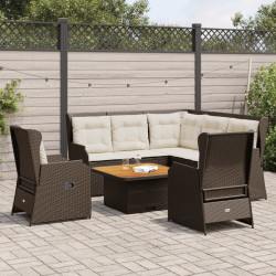 5 Pcs conjunto lounge jardim c/ almofadões vime PE castanho