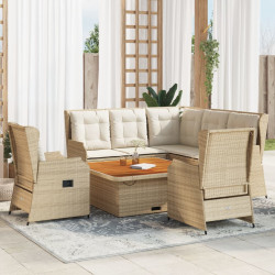 6 Pcs conjunto lounge p/ jardim com almofadões vime PE bege