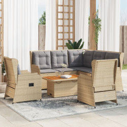 6 Pcs conjunto lounge p/ jardim com almofadões vime PE bege